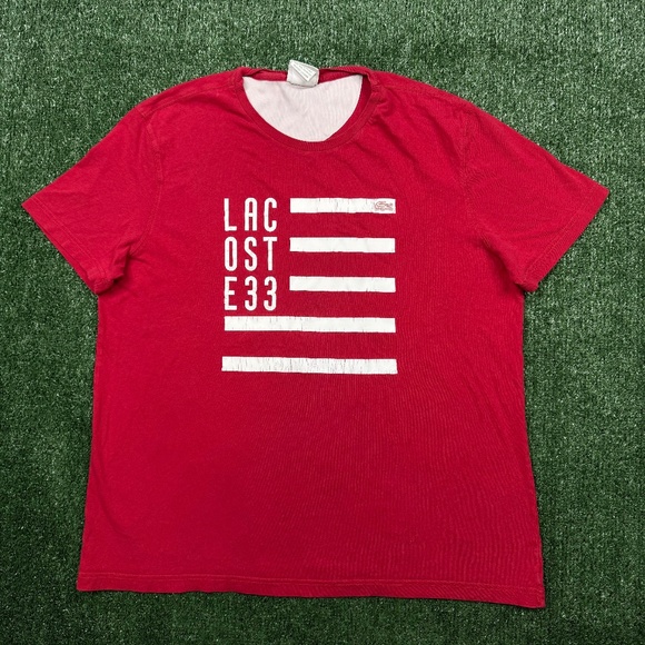 Lacoste Graphic T Shirt Men's Size 6 Red Short Sleeve Stretch Crocodile Tee - Picture 1 of 7